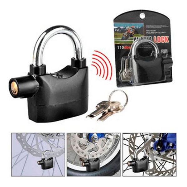 CANDADO SEGURIDAD CON ALARMA MOTO BICICLETAS SCOOTER PUERTAS