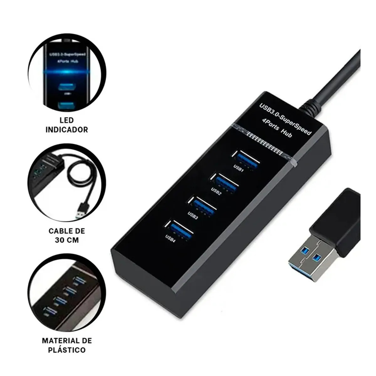 HUB DE PUERTOS USB 3.0 HASTA 5 GBPS DE 4 SALIDAS