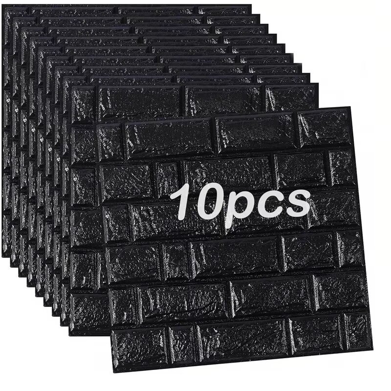 PAPEL TAPIZ LADRILLO NEGRO  3D ADHESIVA SET X10UNIDADES