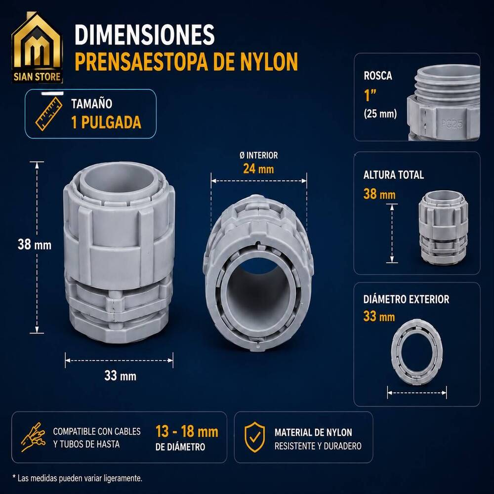 PRENSAESTOPA DE PVC DE 1 PULGADAS GRIS PARA TUBO CORRUGADO X 2UNID