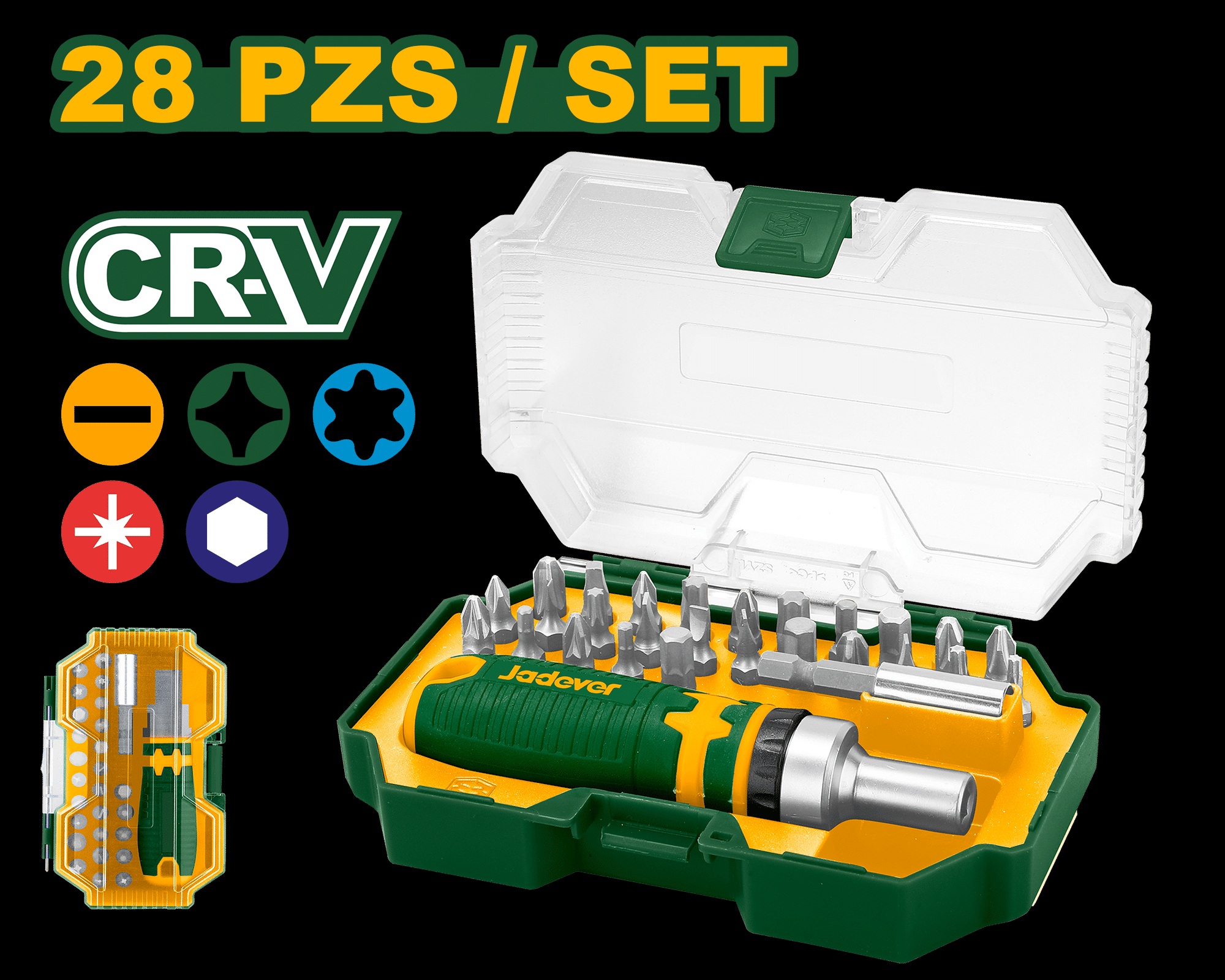 SET DE DESTORNILLADOR + PUNTAS 28PCS JADEVER