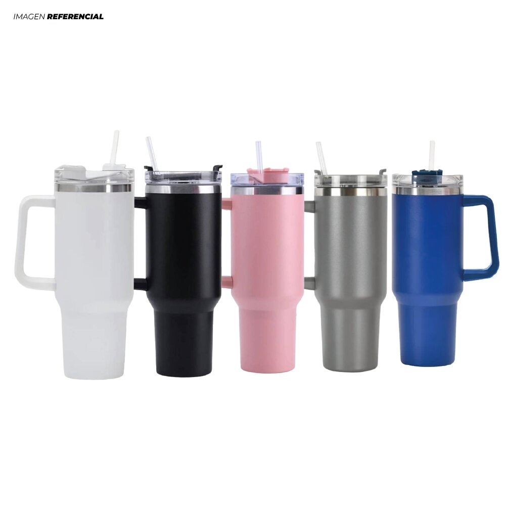 VASO TERMICO DE 1200ML CON CA?ITA Y ASA DE COLORES CON TAPA