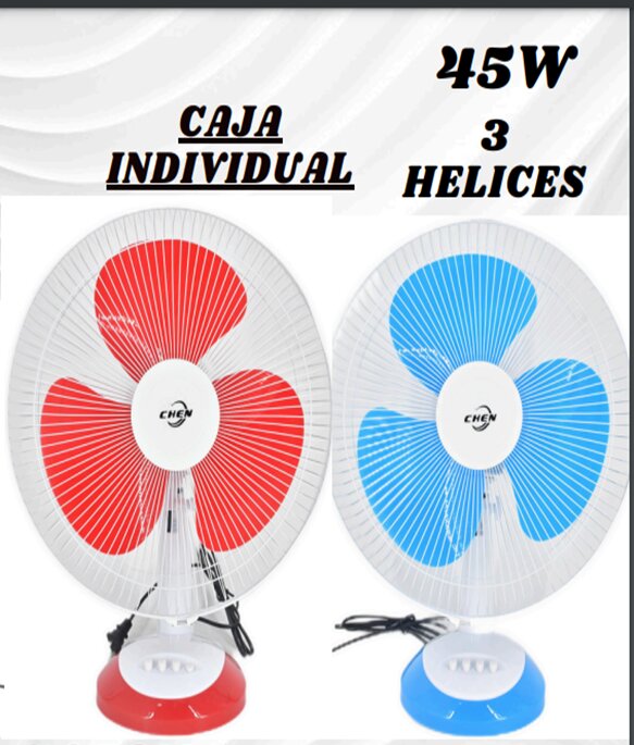 VENTILADOR DE 16″, DE MESA 45W 3 HELICES COLORES
